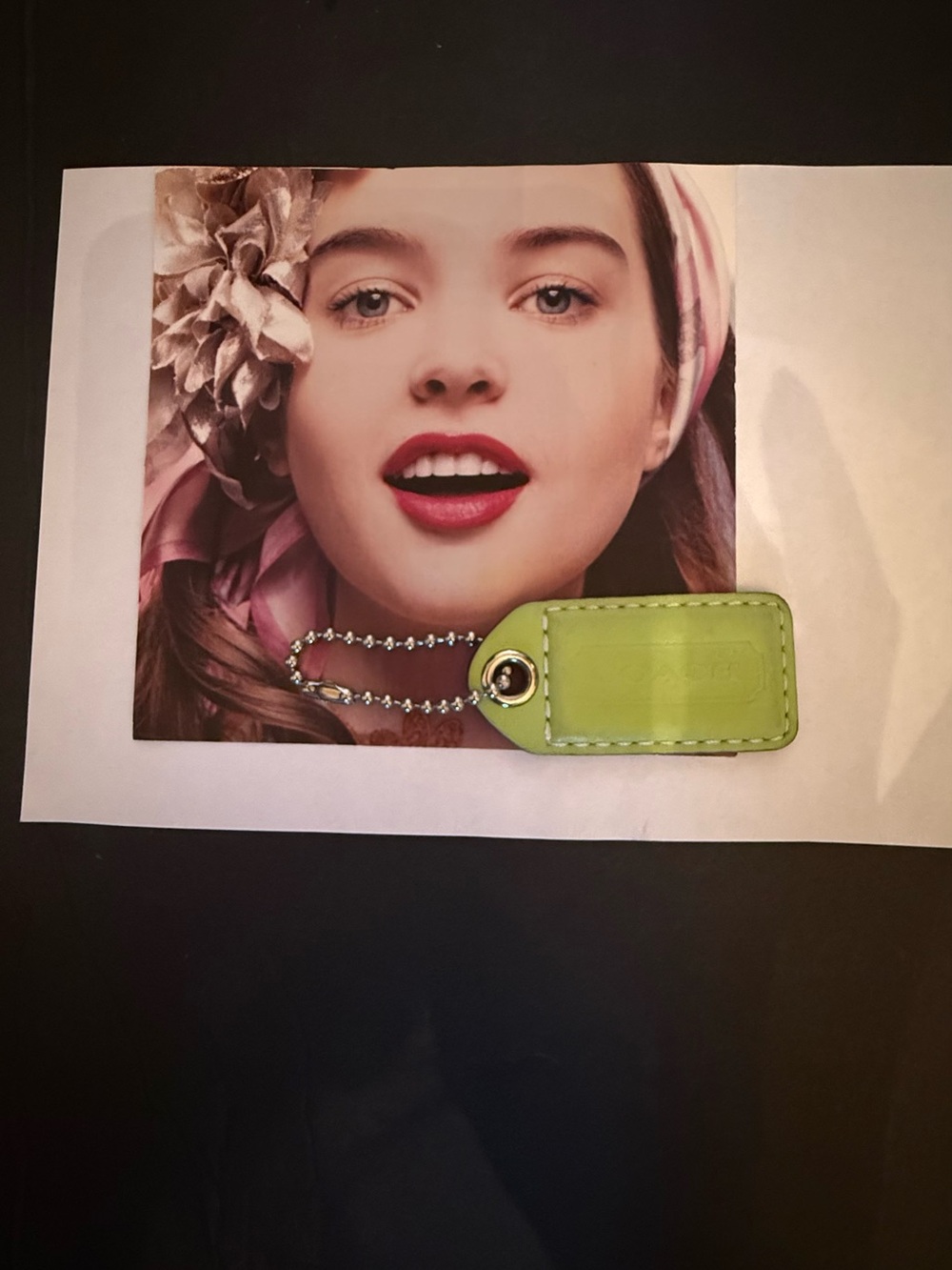Coach Lime Green Leather Key Tag